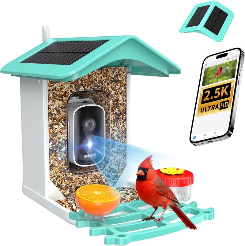 isYoung Smart Bird Feeder with Camera, AI Identifies 16,000+ Birds, Solar Powered, 2.5K HD, Auto Capture & Notify, Ideal Gift for Bird Lovers - Image 1